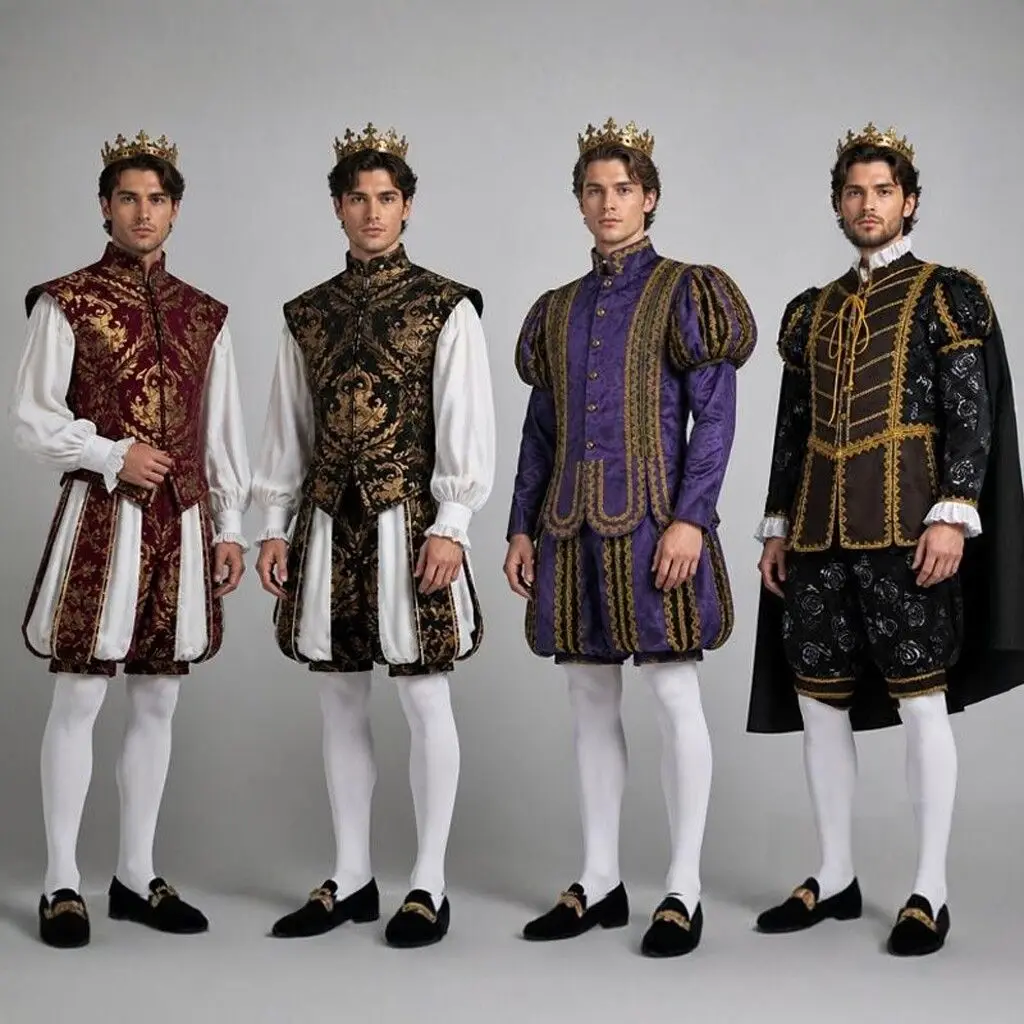 Adult Men's Medieval Tudor Elizabethan Men Costume Henry VIII Outfits Men's Tudor King Uniform Set Cosplay Top Pants Set