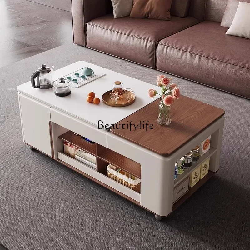 

01Multifunctional lifting coffee table Modern simple and advanced movable tea making integrated solid wood rock slab tea table