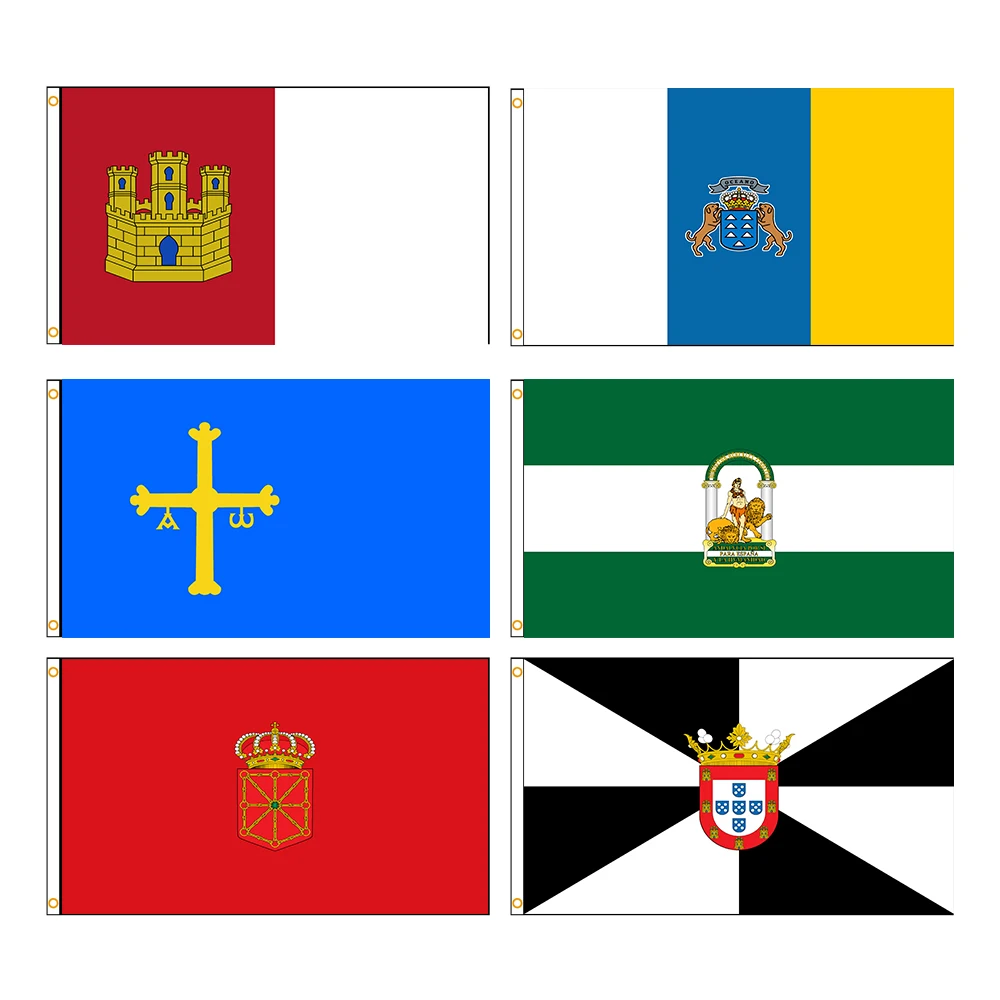 Bandera de comunidades autónomas de España, 3x5 pies, Andalucía, Asturias, País Basco, Madrid, Islas Canarias, Galizia, Valencia, Ceuta