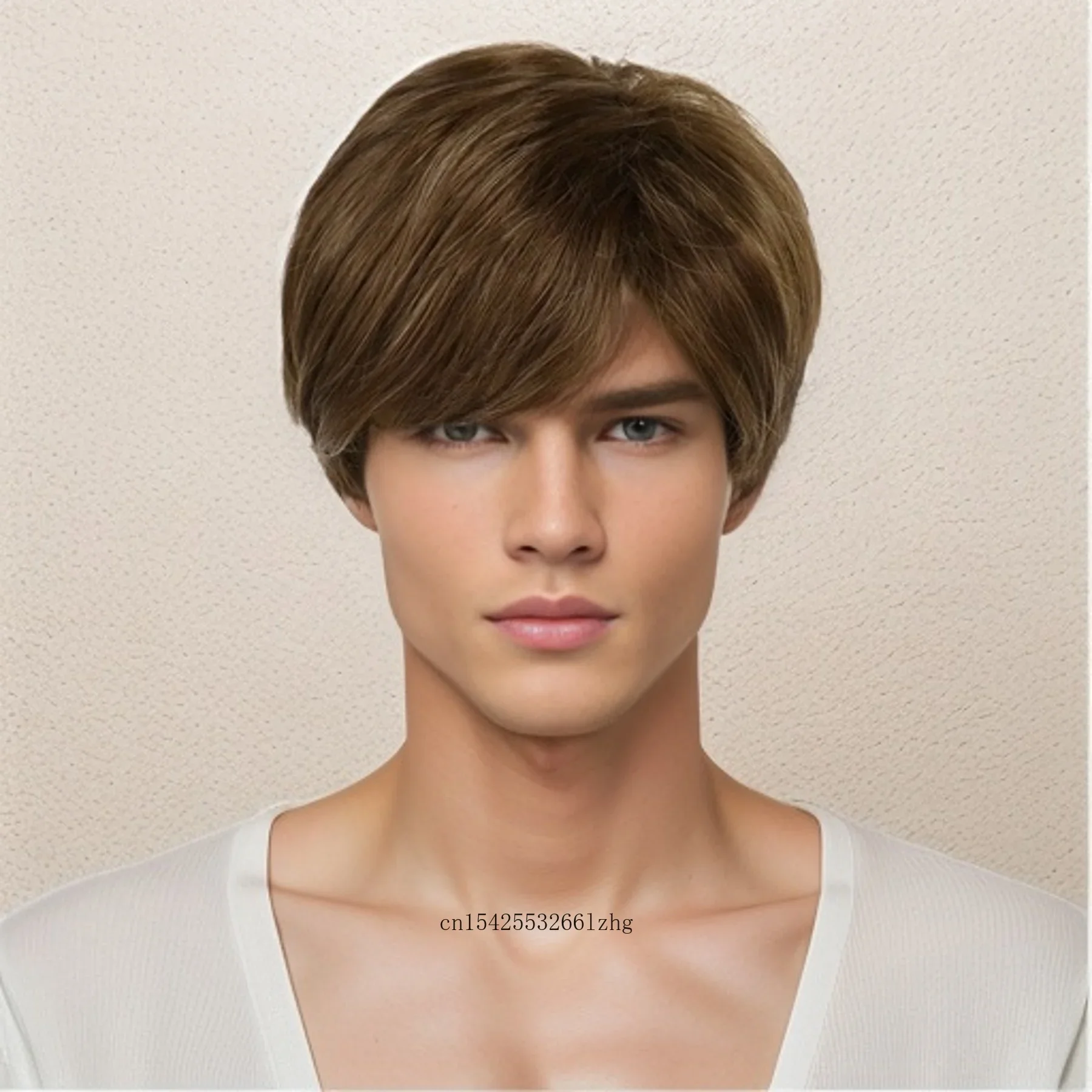 Synthetic Short Haircuts Brown Wigs for Men Straight Hairstyles Wig Natural Daily Wear Father Gifts Hair Replacement Full Wigs