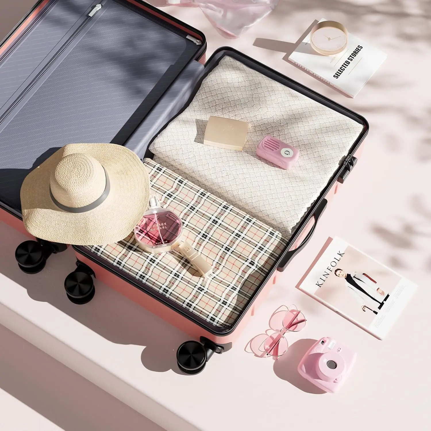 24In Luggage, Hardside Suitcase with Spinner Wheels, Lightweight ABS Hard Shell Checked Luggage, TSA Approved Lock