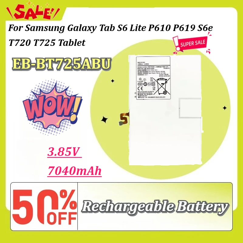 EB-BT725ABU 3.85V 7040mAh Rechargeable Li-ion Tablet Replacement Battery For Samsung Galaxy Tab S6 Lite P610 P619 S6e T720 T725