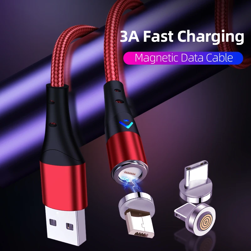 3A Super Fast Charge Magnetisches Lade-USB-Kabel, 360 Grad drehbar, Micro-USB-Typ-C-Kabel, Telefon-Ladegerät, Draht, Magnetkabel