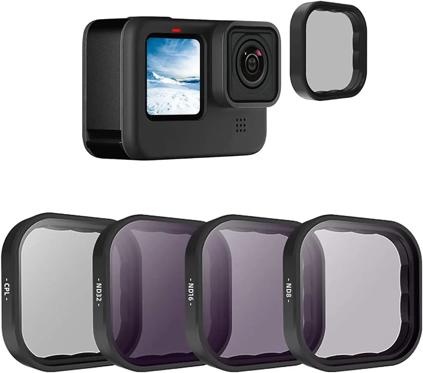 4‑Pack CPL ND Filter Kit for GoPro Hero 12 11 10 9 Black, ND8 ND16 ND32 Neutral Density Polarizing Filters, Reduce Glare Balance