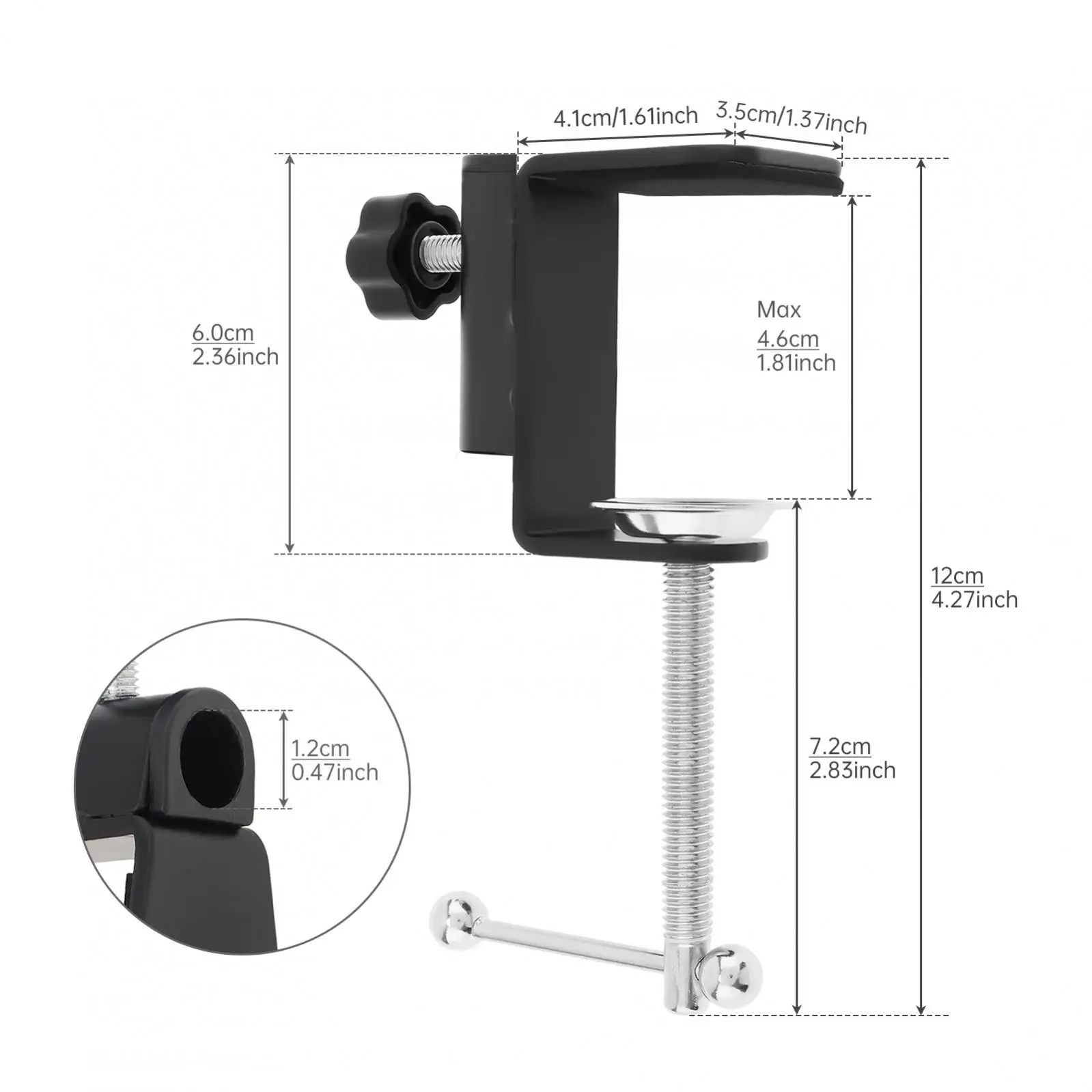 Universal Desk C-Clamp DIY Fixed Metal Bracket Clip for Swing Arm Magnifyin Lamp Microphone Camera with 1/2inch Thread Hole