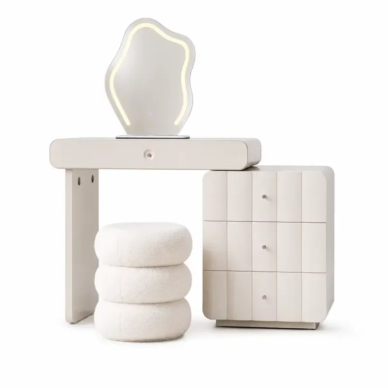 Modern cream style illuminated vanity mirror with MDF finish for bedroom and bathroom vanities