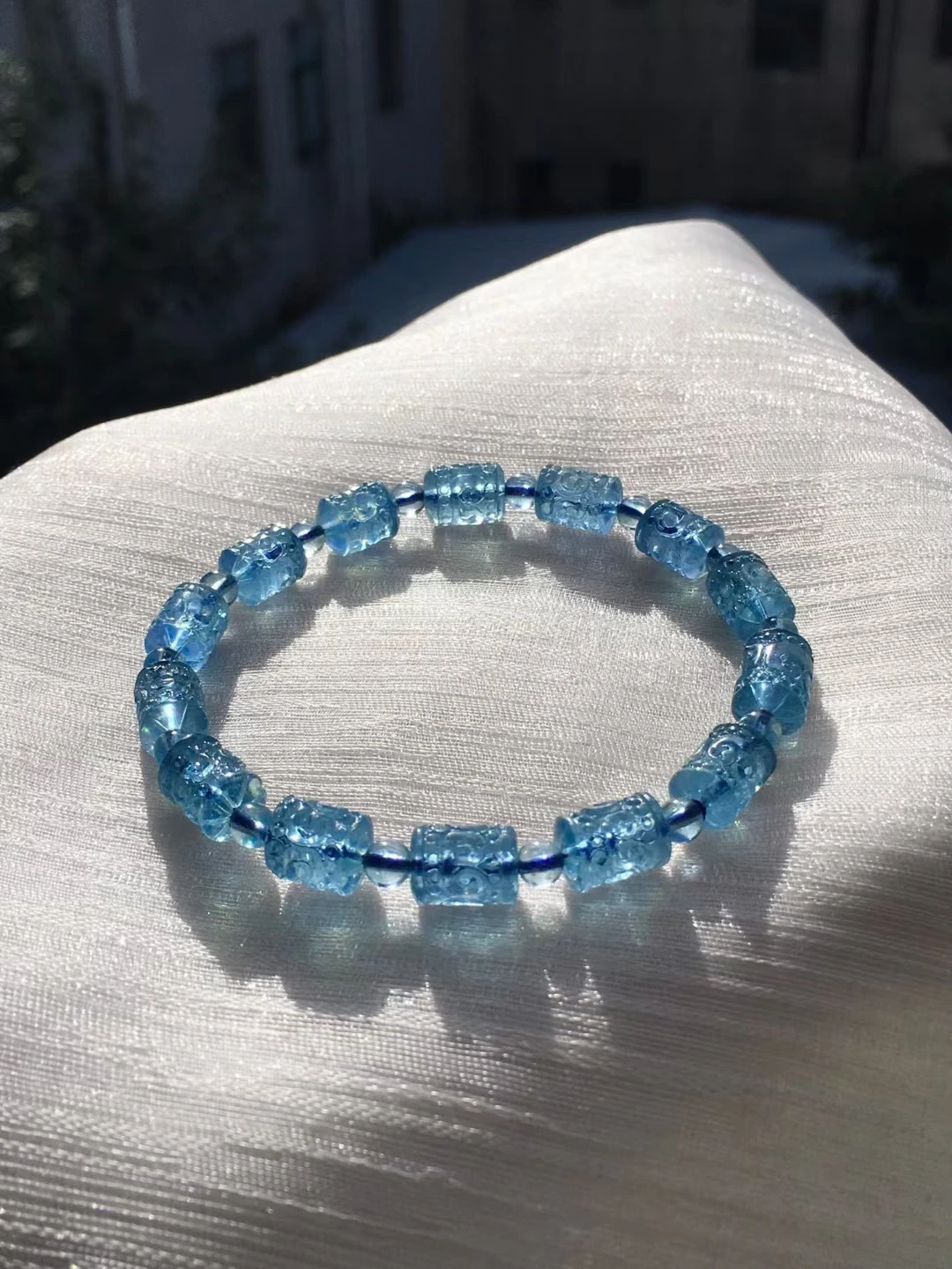 Natural Blue Aquamarine Clear Beads Bracelet Jewelry 10*7 Fashion Wealthy Blue Aquamarine Beads Women Men AAAAAAA