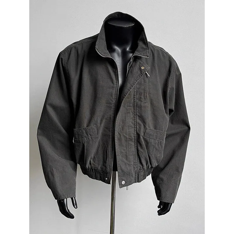 Y2k retro heavy stand-up collar bomber jacket men's spring and autumn tooling jacket trend