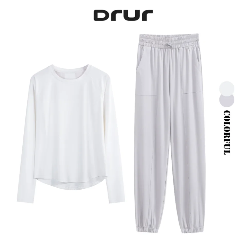 

DRUR 2 Piece Loose Fit Sport Set Quick Dry Gym Fitness Top Sweatpants Suit Women Running Training Outfit Autumn Winter Tracksuit