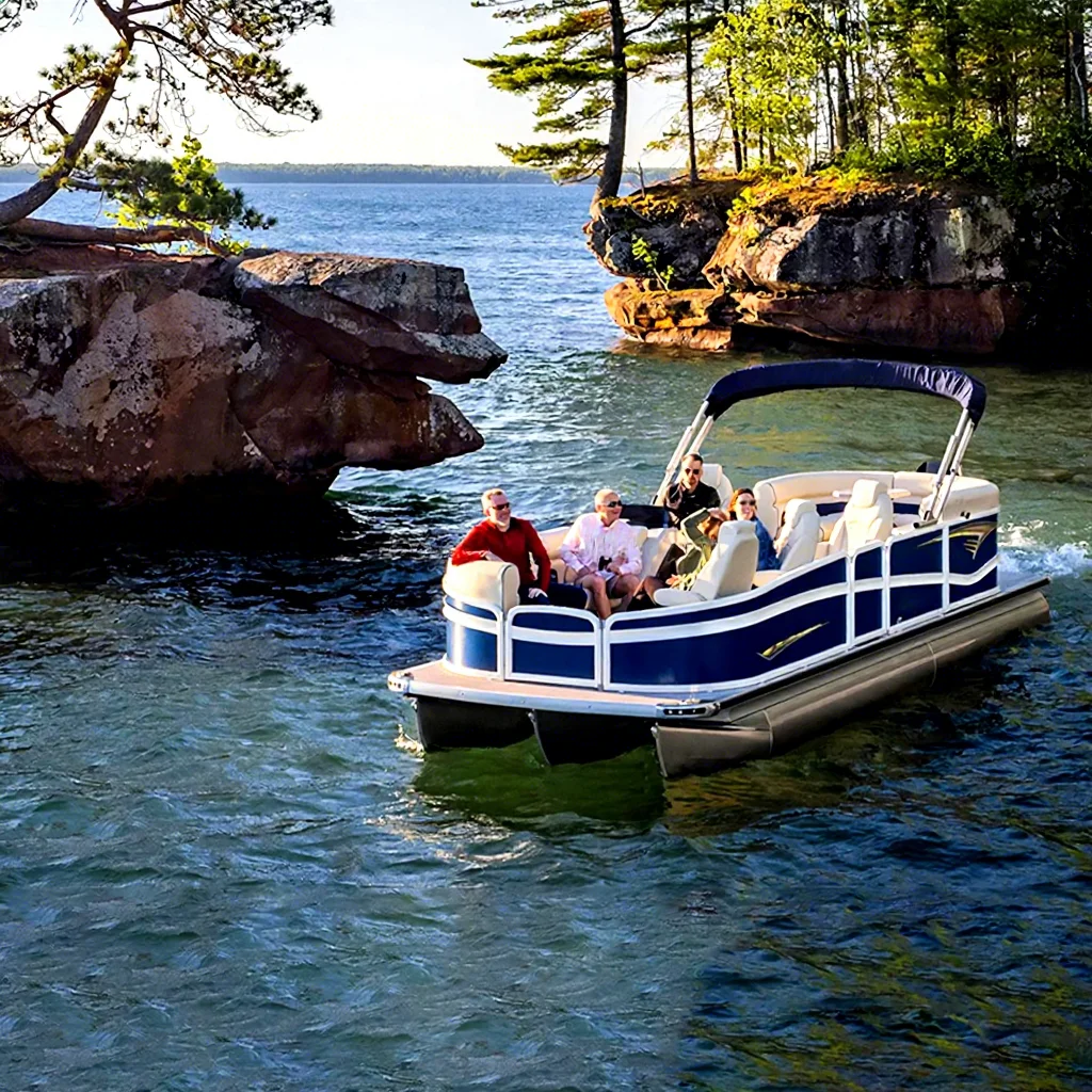 New 17ft Luxury Aluminum Pontoon Boat with Outboard Engine 3-Year Warranty-Allhouse Boat for Family Entertainment