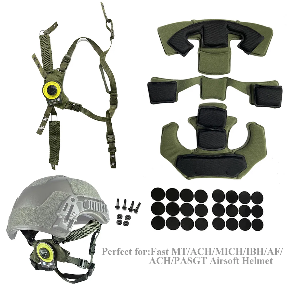 NEW Tactical Helmet Dial Suspension System Chin Strap with Soft Memory Foam Comfortable Cushion Pads for MICH/FMA/EXF Helmet