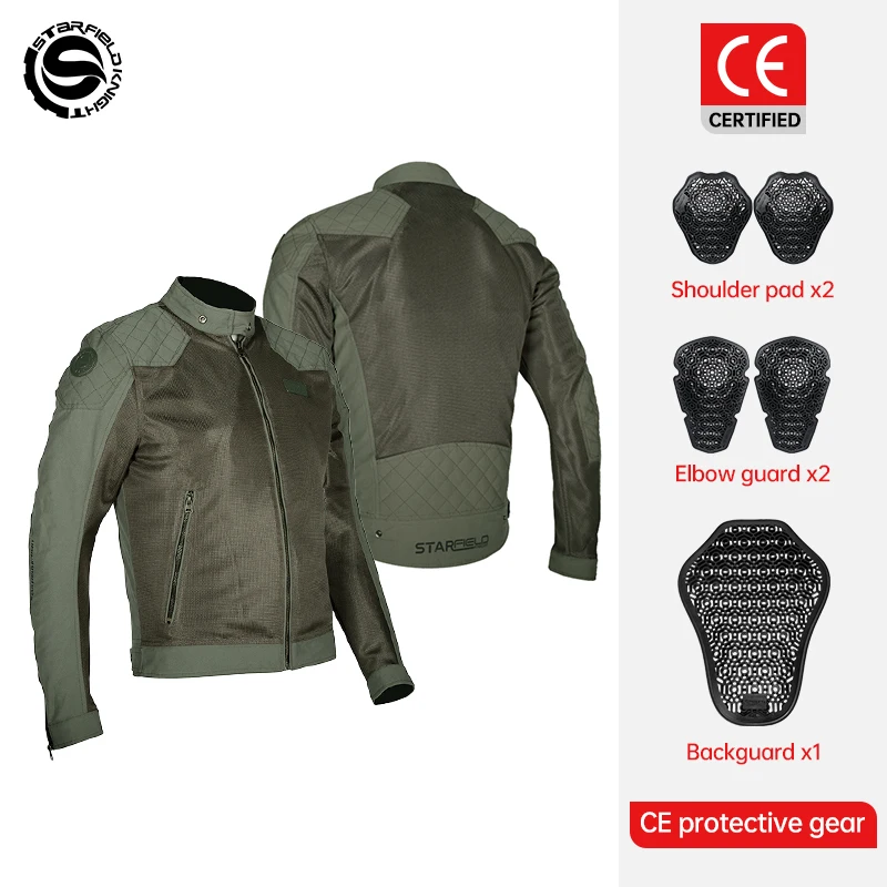 

Star Field Knight Green Motorcycle Jacket Riding Clothes Spring&Summer Mesh Breathable With CE Protective Equipment Accessories