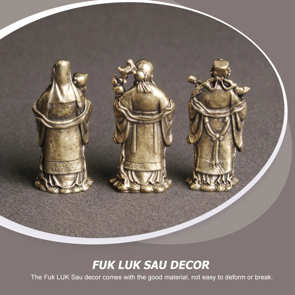 3 Pcs Brass Fu Lu Shou Feng Shui Luk Laptop Stand for Couch Table Bed Craft Figurine Decorate