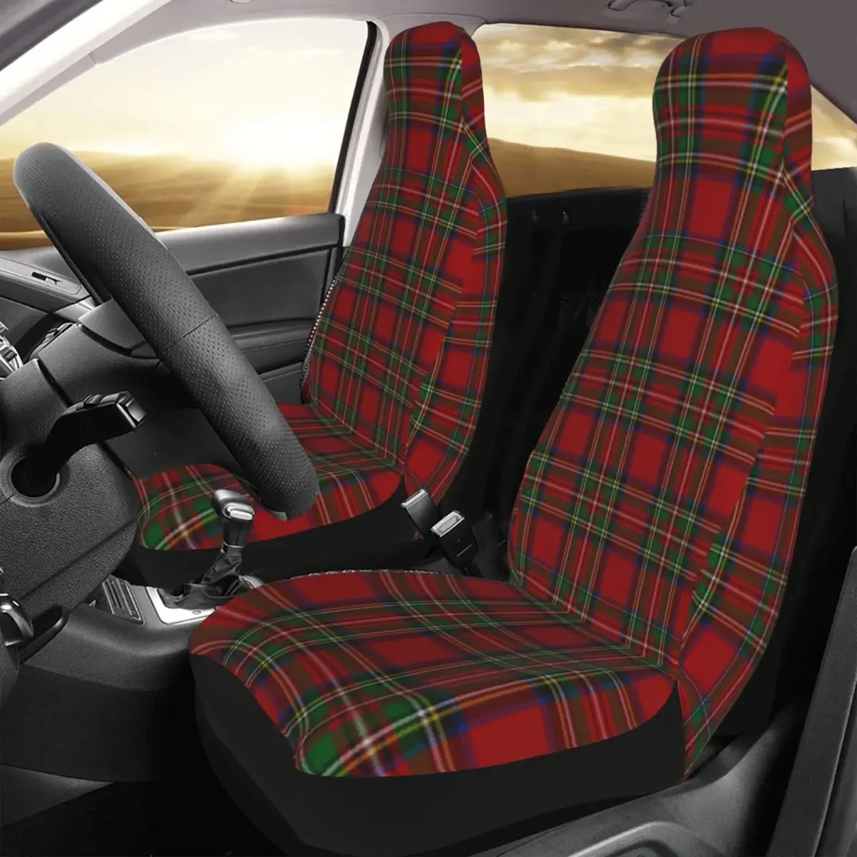 Royal Stewart Tartan Clan Car Seat Covers Universal for Cars Trucks SUV or Van Geometric Gingham Bucket Seats Protector Covers