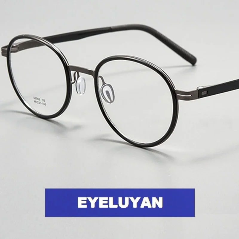 

EYELUYAN Fashion Retro Round Rim Unisex Glasses Frame Ultra light TR90 Titanium Eyewear Optical Prescription Eyeglasses Frame