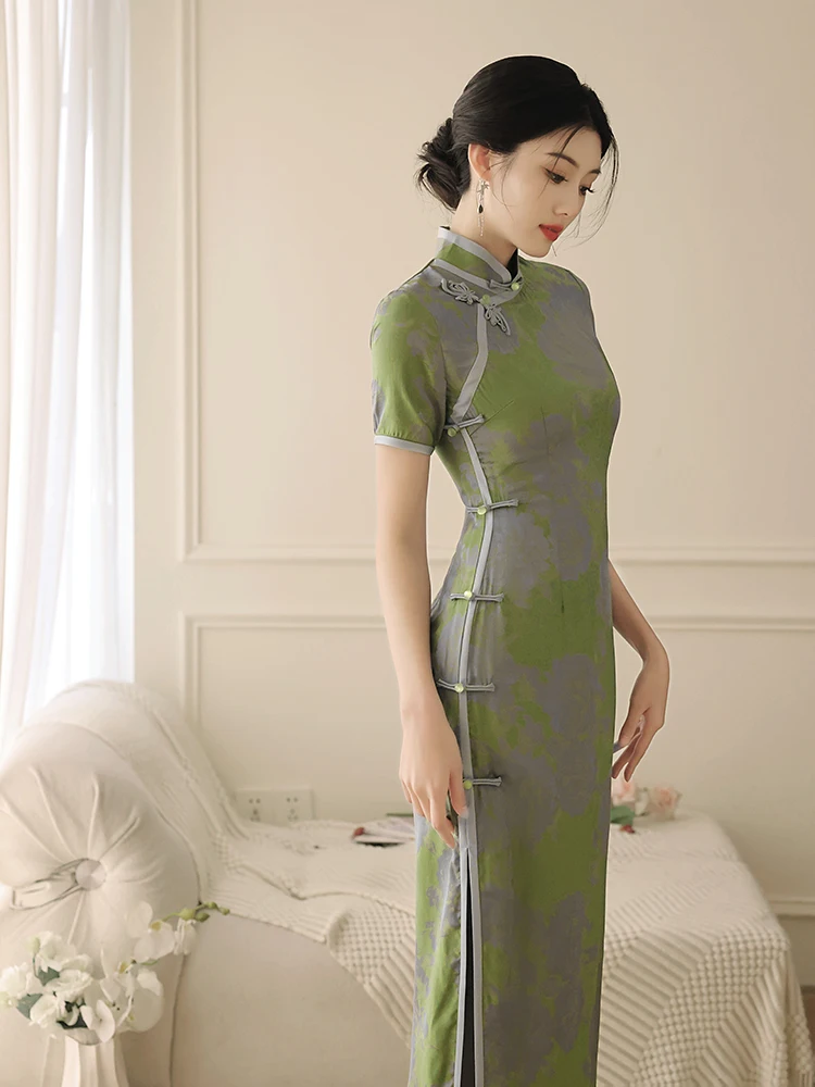 

een Young Girl New Chinese Sle Vintage High End Acetate Daily Wear ort Sve Midi Length for Women