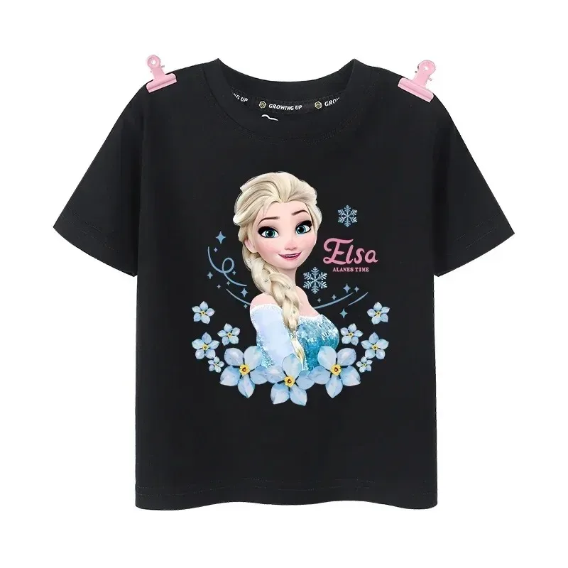 Camiseta de manga corta de verano para niñas de 7 a 13 años, Frozen Elsa, Princesa Ariel, Rapunzel, regalos para niños y bebés