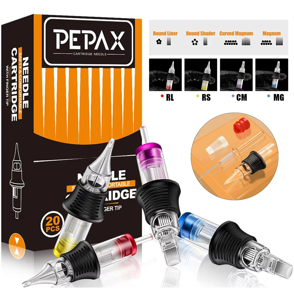 

20pcs PEPAX Tattoo Cartridge Needles 3/5/7/9/11RL RS M1 RM Silicone Sterilized Tattoo Permanent Makeup Cartridge Machine Needles