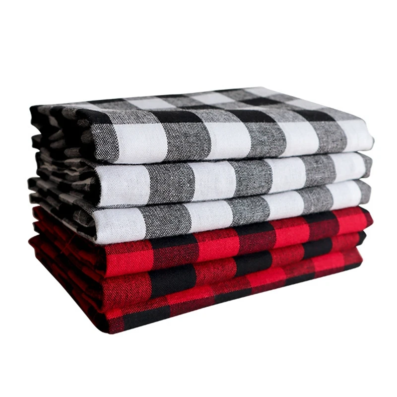 6Pcs Buffalo Check Collection, Classic Farmhouse Tabletop Set, Cotton Kitchen Tea Towel , 3 Red And 3 White