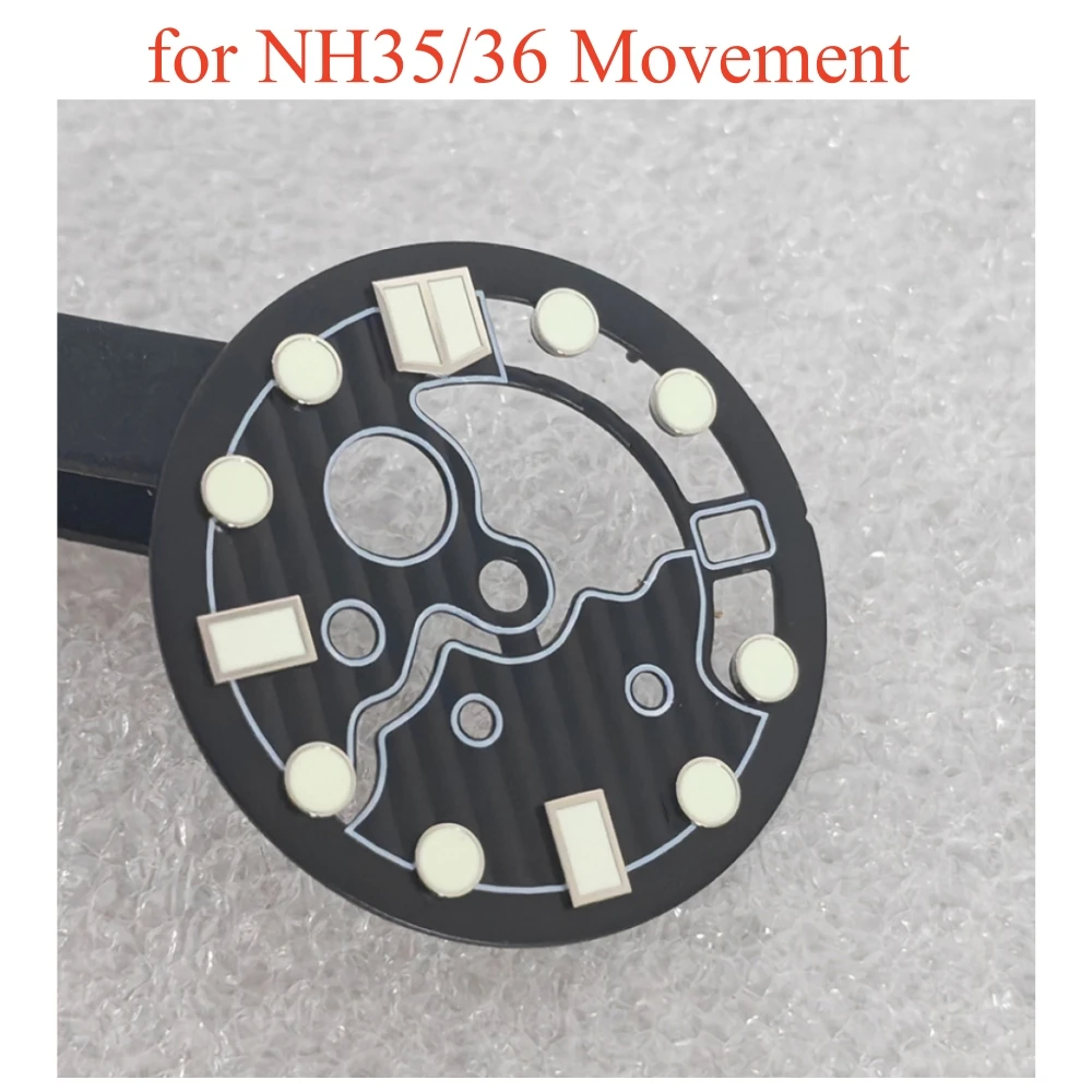 NH35 Dial Green luminous Watch Faces for NH35/36 Movement 28.5mm Skeleton C3 Luminous Watch Dial Watch Accessories