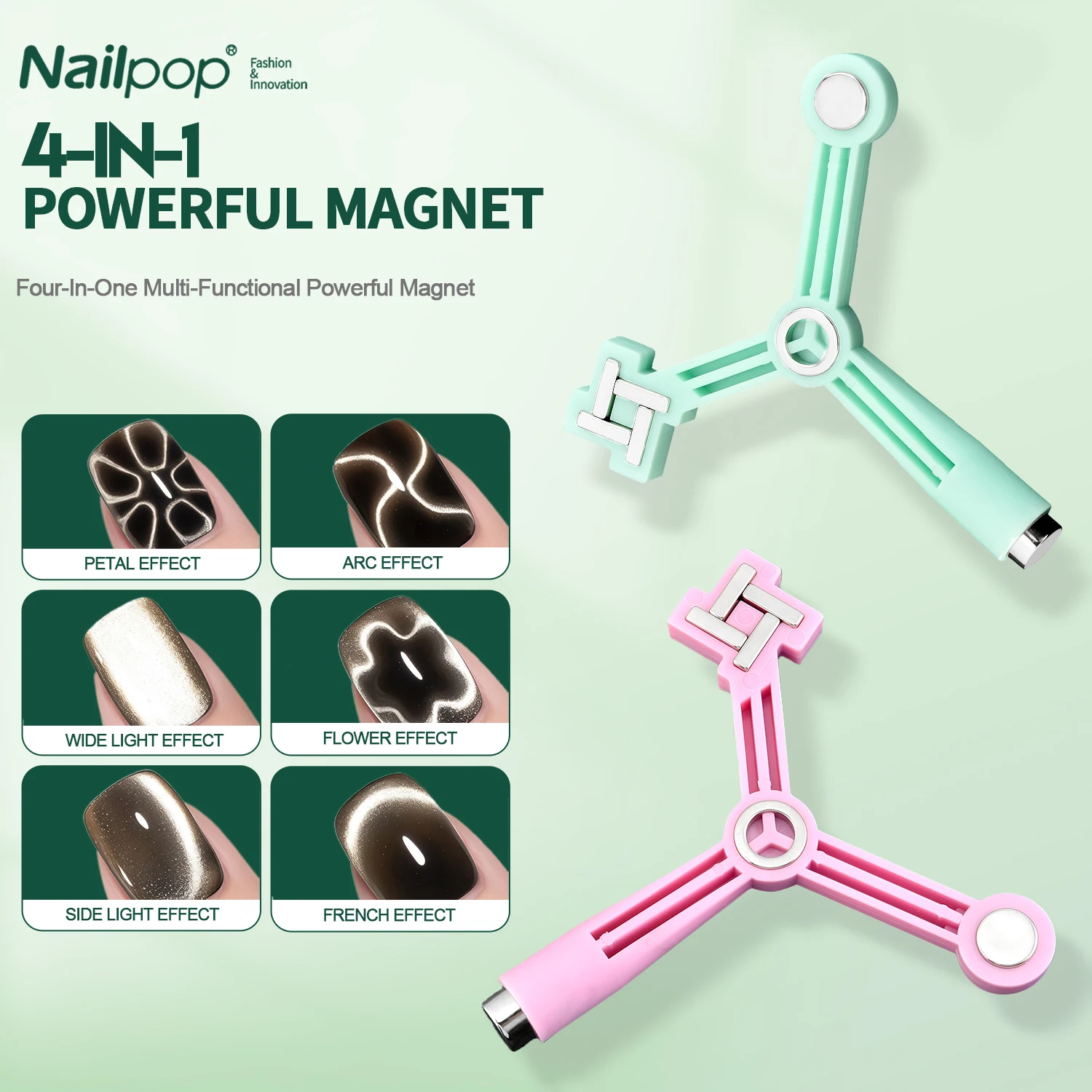 

Магнитный инструмент Nailpop 4-в-1, треугольный, зеленый, розовый, фиолетовый, для гель-лака «кошачий глаз», магнитная палочка для нейл-арта, быстрое создание, 1 шт.