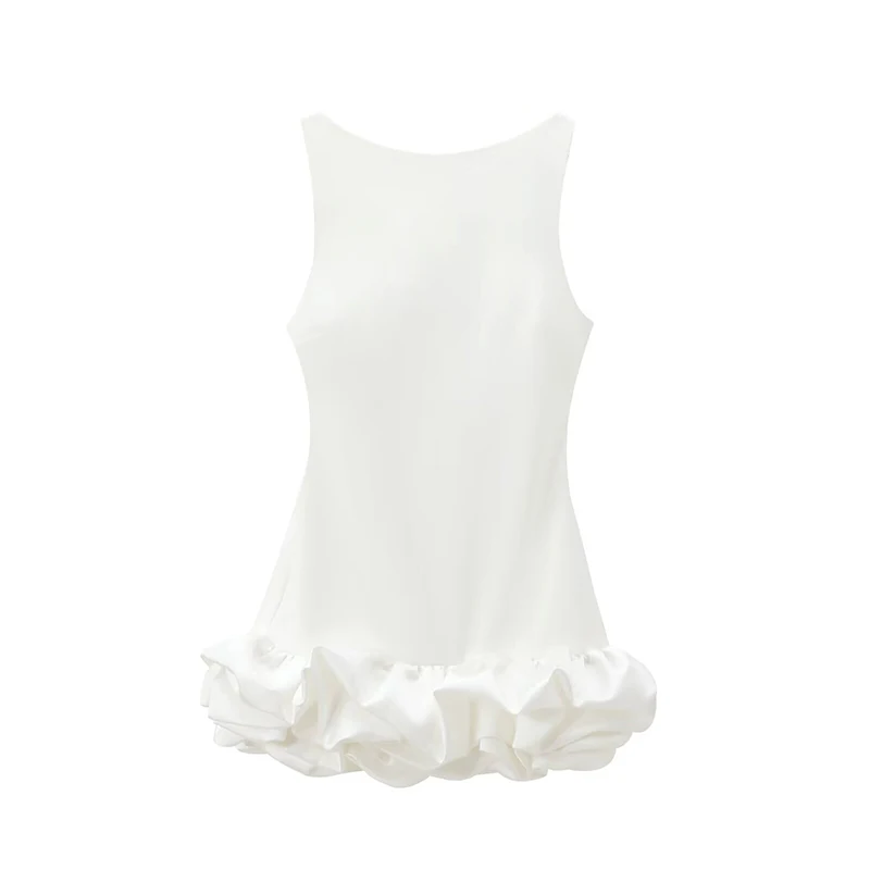 Vestido corto Formal sin mangas para mujer, minifalda de burbuja, color blanco