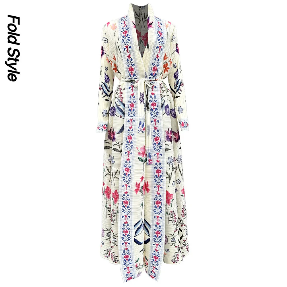 

Осень-зима 2022, новая женская одежда, плиссированный плащ с принтом Miyake, модное свободное длинное пальто с принтом