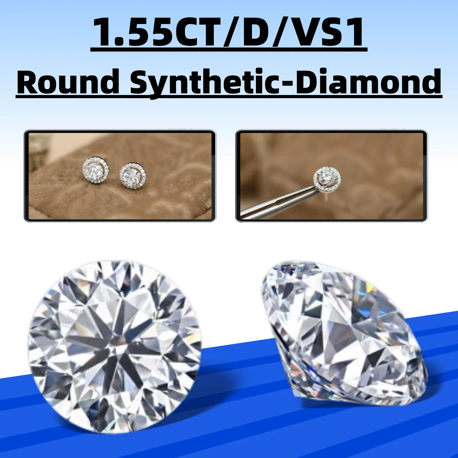 

1.55CT D VS1 Round Lab-grown Diamond, Ideal Main Synthetic-Diamond for Ring Necklace, Pendant Earring, Jewelry Diy