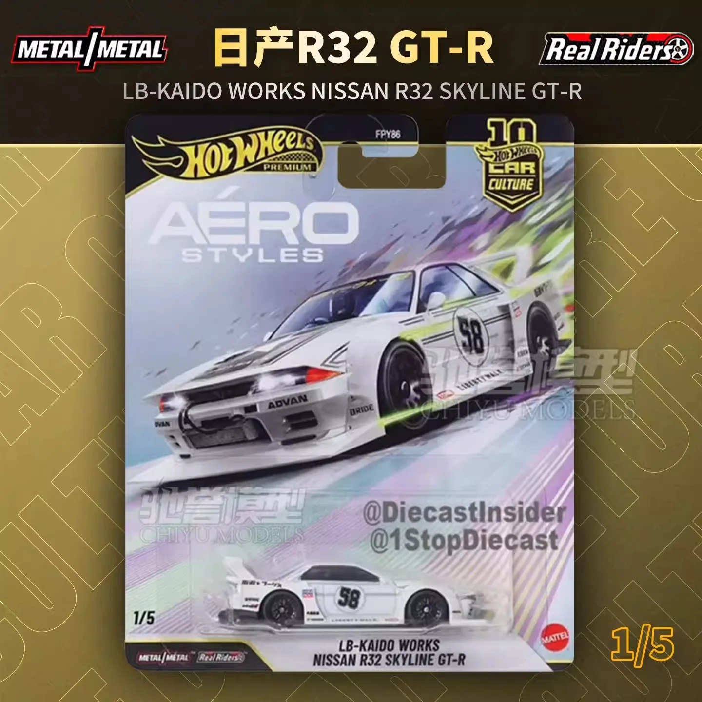 In Stock Hot Wheels Premium Automotive Culture Aerodynamic Style Nissan Skyline Alloy Car Models Fpy86 1:64 Collectible Fans Toy