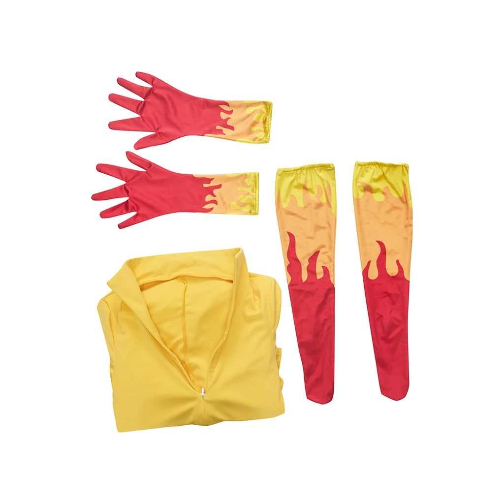 

Custom Made Firestar Cosplay Costume Superhero Fire-Star Yellow Jumpsuit Women Fancy Fire Printing Bodysuit Costume