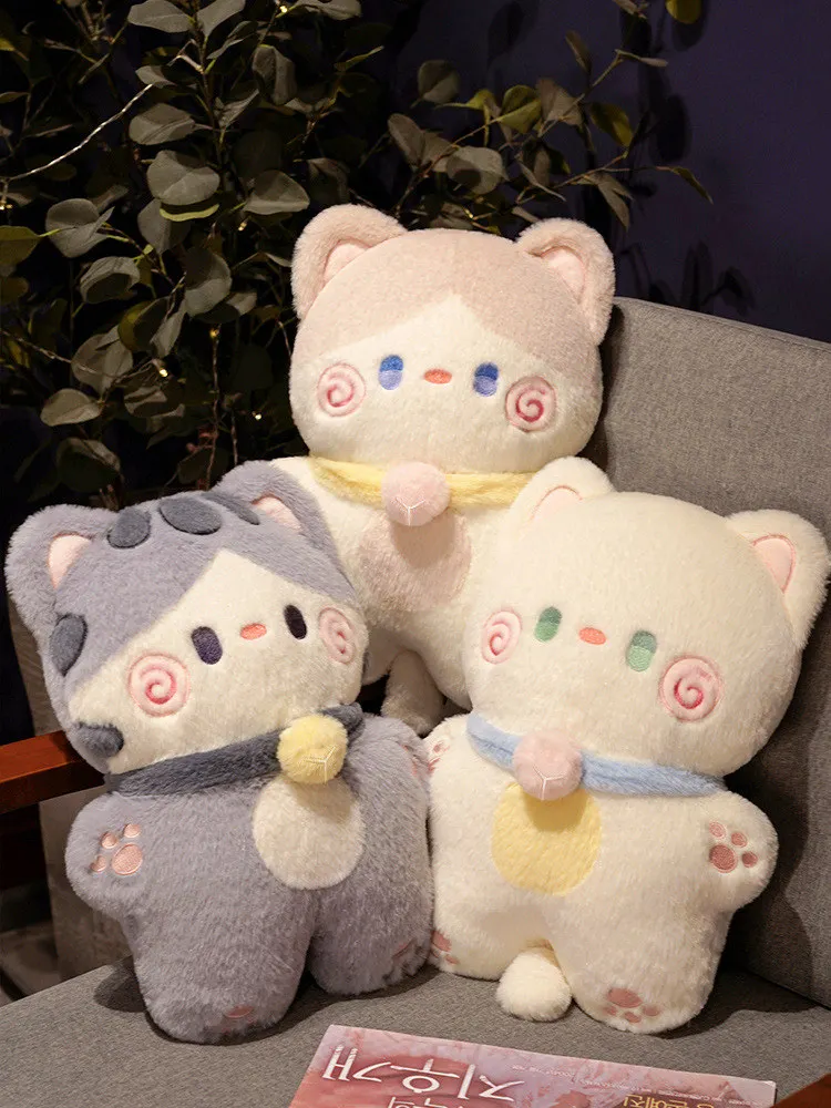 Juguetes de peluche de gato suave de 40CM, muñeco de peluche gris y blanco, almohada para dormir encantadora, regalos de cumpleaños