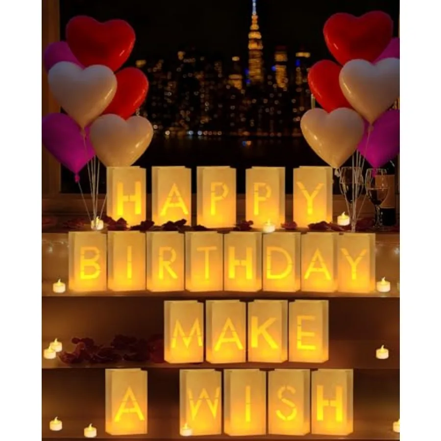 Light Up Letters Luminary Bags Rose Petals and Candles Set Romantic Decorations Special Night for Anniversary, Proposal, Valent