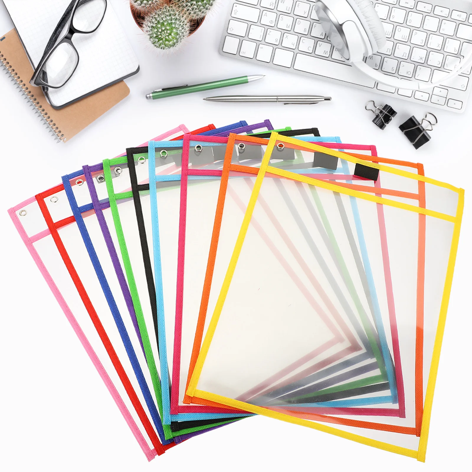 10 Pcs Rewritable Files Wipeable Pockets Clear Multi-function Storage Supplies Binder School Pvc Document