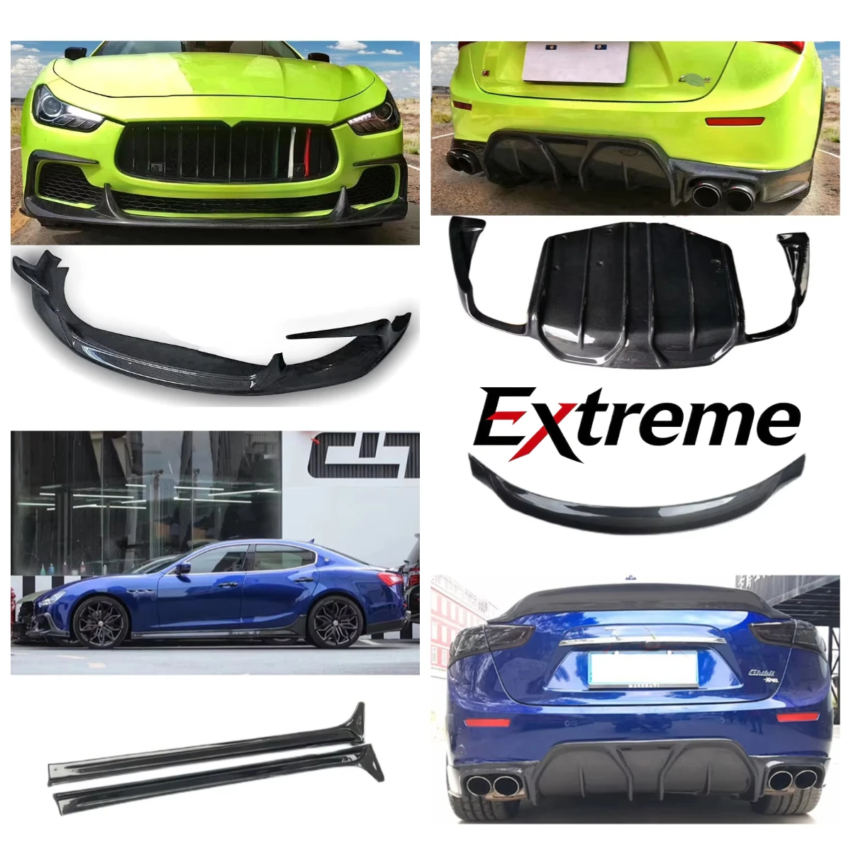 ASPEC Style Carbon Fiber Car Body Kit Side Skirt Front Lip Rear Lip Rear Spoiler for Maserati Ghibli 2013-2016