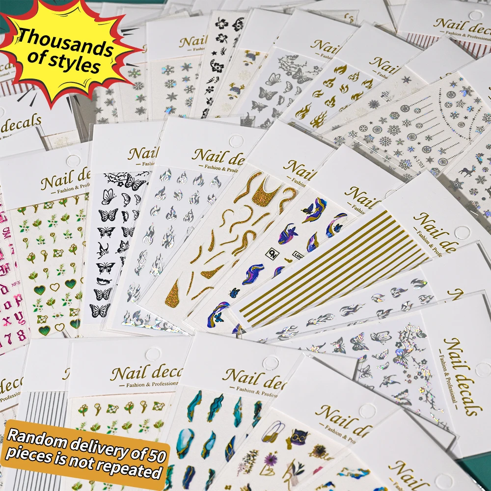 50/10pcs Randomly Mixed Nail Art Stickers Bow Star Snowflake Butterfly Non-repetitive Nail Decals Manicure sliders Mystery Box N