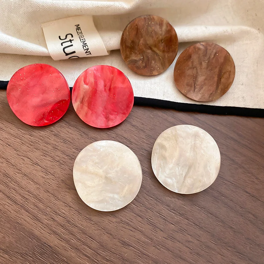 Coffee White Pink Large Round Irregular Smudging Acrylic Stud Earrings for Women Retro Exaggerated Geometric Resin Ear Studs F