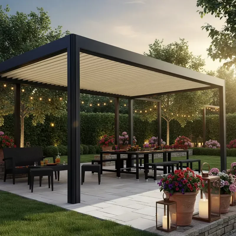 Amas Waterproof Roof Retractable Shading Gazebo Pavilion Motorized Kit for Outdoor Bioclimatic Louvered Aluminum Pergola