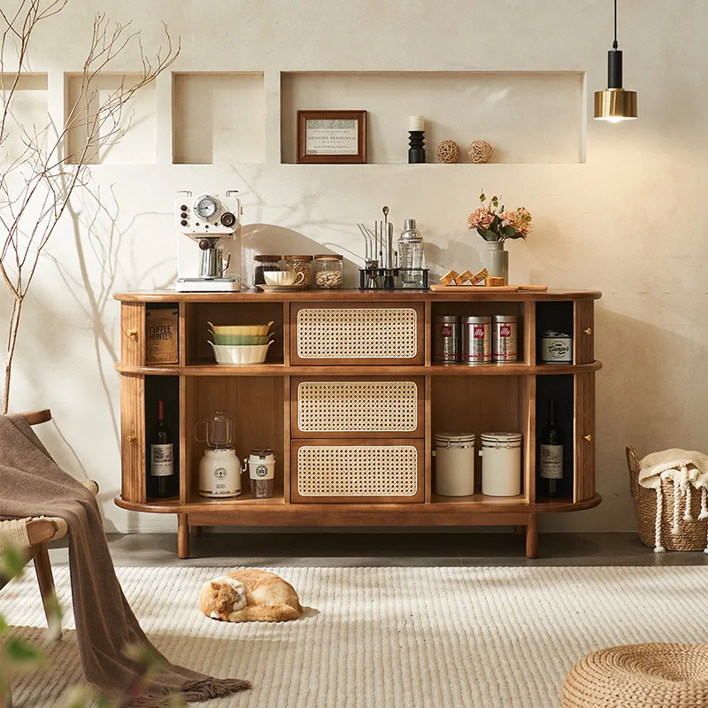 Japanese-style retro roller shutter small apartment storage cabinet, entrance cabinet, side cabinet, Nordic solid wood storage c