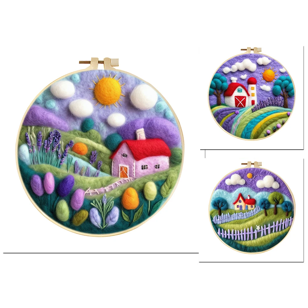 

GATYZTORY House Scenery Needle Felting Kit For Adults Wool Felt Painting Set For Beginner Diy Craft Gifts Home Decoration 20x20c