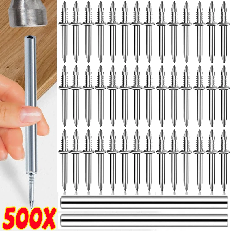 50/500pcs Double-Headed Wall Nails Seamless Nails Skirting Thread Nail with Sleeve Woodworking Fixator Screws Hardware Fastener