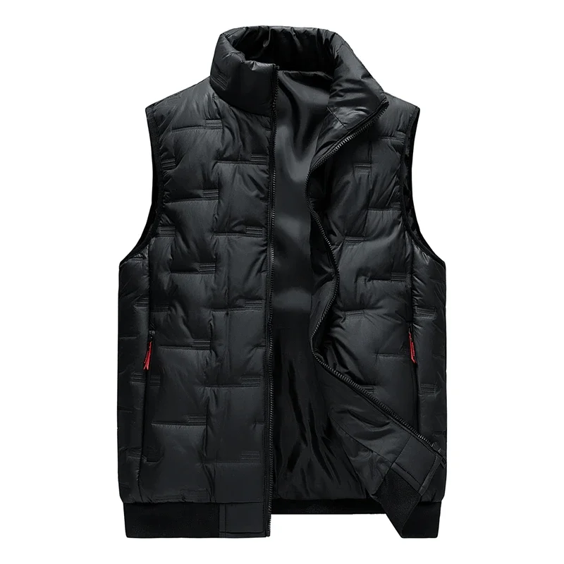 

Autumn Winter Popular Men's Casual Plus Size Vest Stand Up Collar Windproof and Warm and Plush Sleeveless Cotton Jacket Outdoor