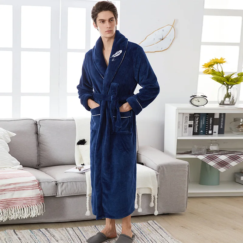 Thick Warm Couple Bathrobe Fleece Winter Long Sleeve Women's Dressing Gown Solid Fleece Fluffy Pockets Kimono With Sashes Female