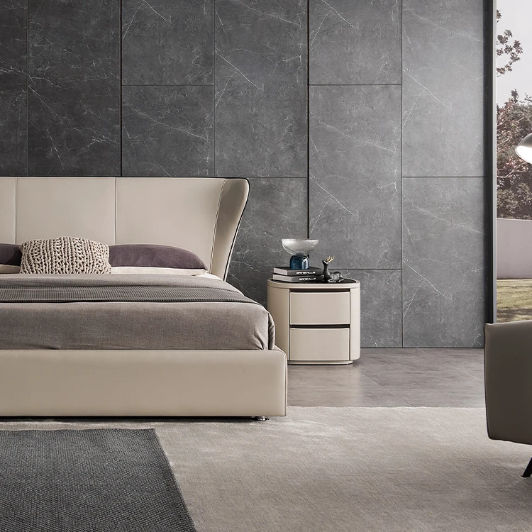 أثاث غرفة نوم مخصصة بالجملة تصميم بسيط وحديث وسرير مزدوج لتخزين الجلود طقم سرير بحجم كينغ/كوين