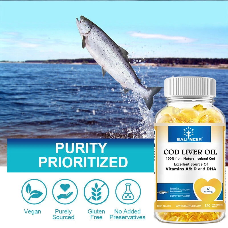 Cod Liver Oil Capsules, Rich in Vitamin A, D and DHA, Help Maintain Healthy Skin, Strong Brain and Bones, and Improve Memory