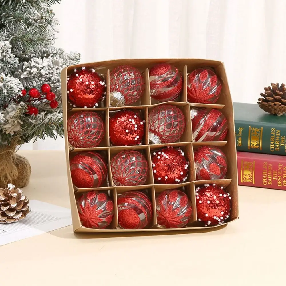 16Pcs/set Electroplating Painting Christmas Ball Ornament Plastic Glitter Xmas Baubles Xmas Tree Hanging Pendant New Year Gift