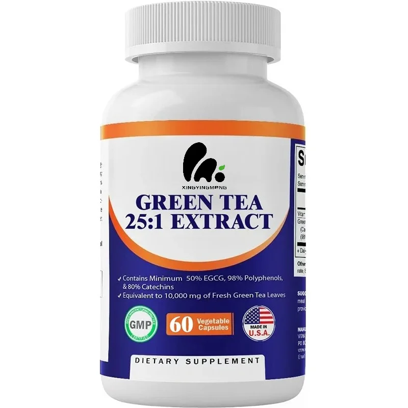 Green Tea Extract, Containing Vitamin C, 25 Times Concentrated, 98% Polyphenols, 80% Catechins, 50% EGCG, 60 Vegetarian Capsules