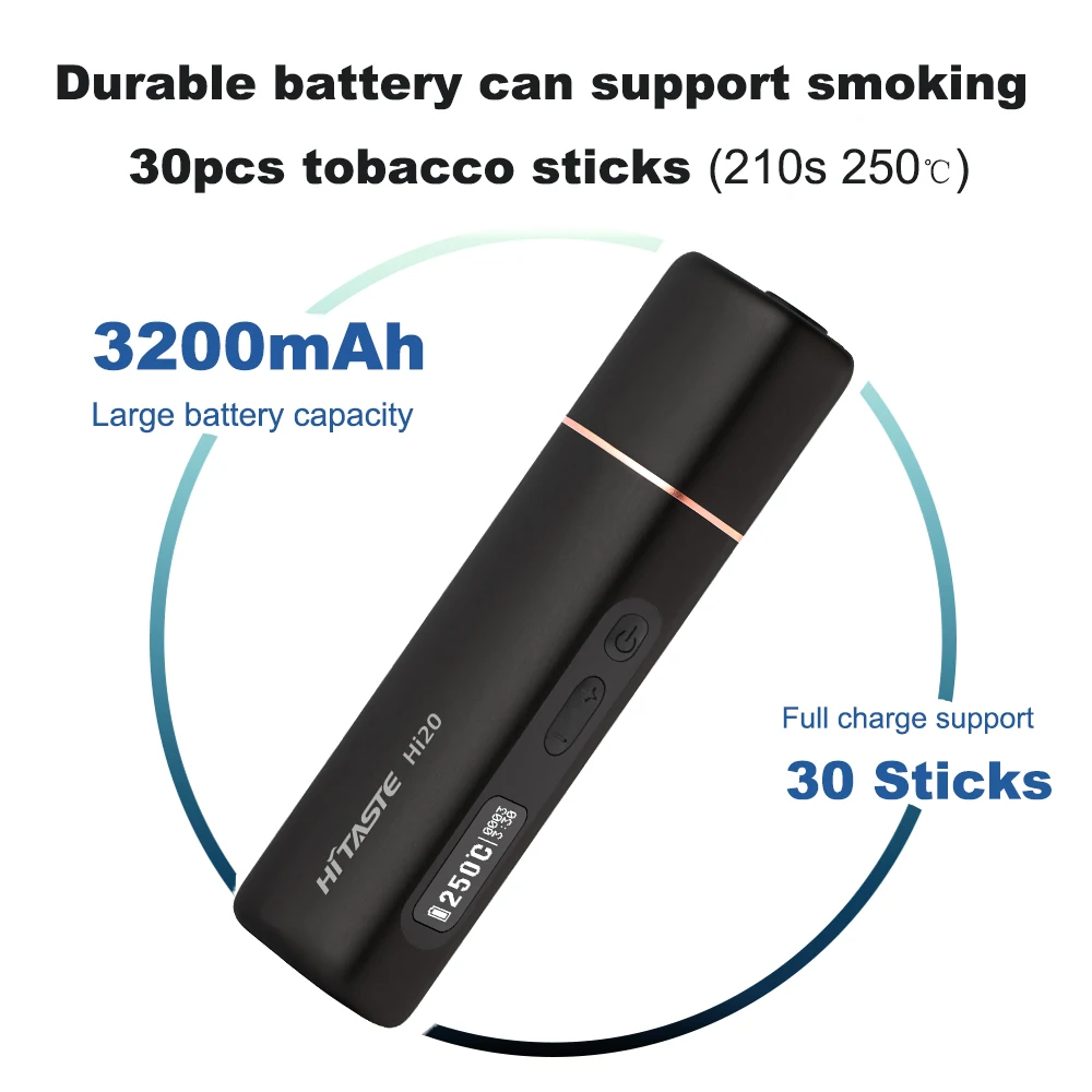 24hrs ship HITASTE Hi20 Dual Heating Device without Burning OLED display 3200mAh Type-C Charging for 30 sticks