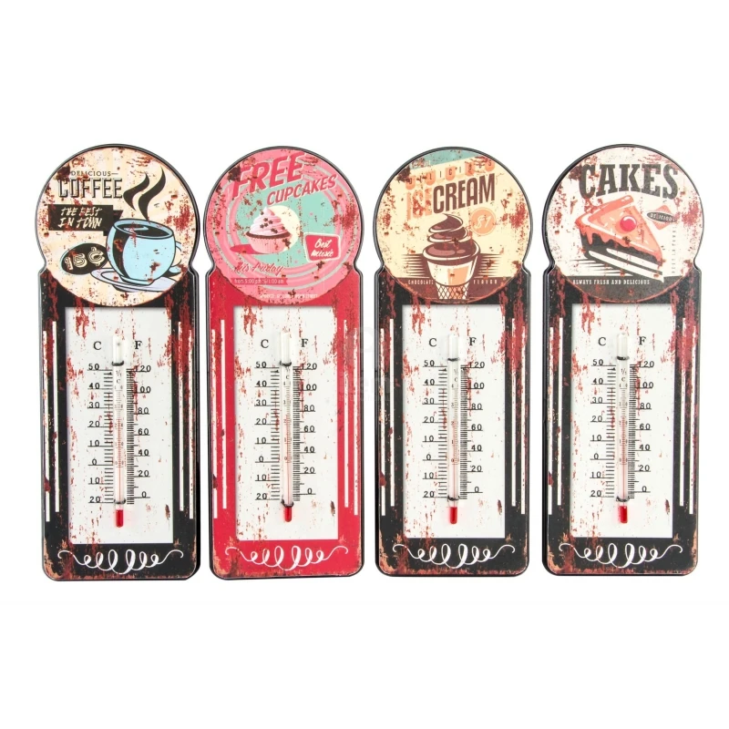 Decorative wall thermometer accessories vintage metal coffee 10x29cm ( Pack 4 Thermometers) 133159