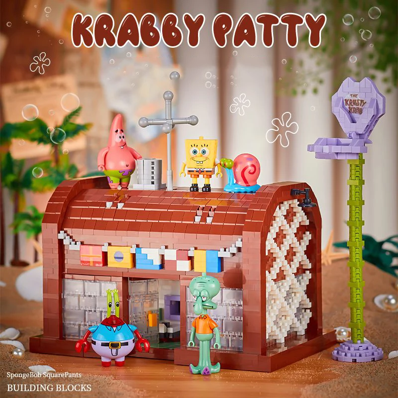 SpongeBob SquarePants Series Building Blocks Krusty Krab Pineapple House Resurrection Island Portrait House Model Bricks Kid Toy