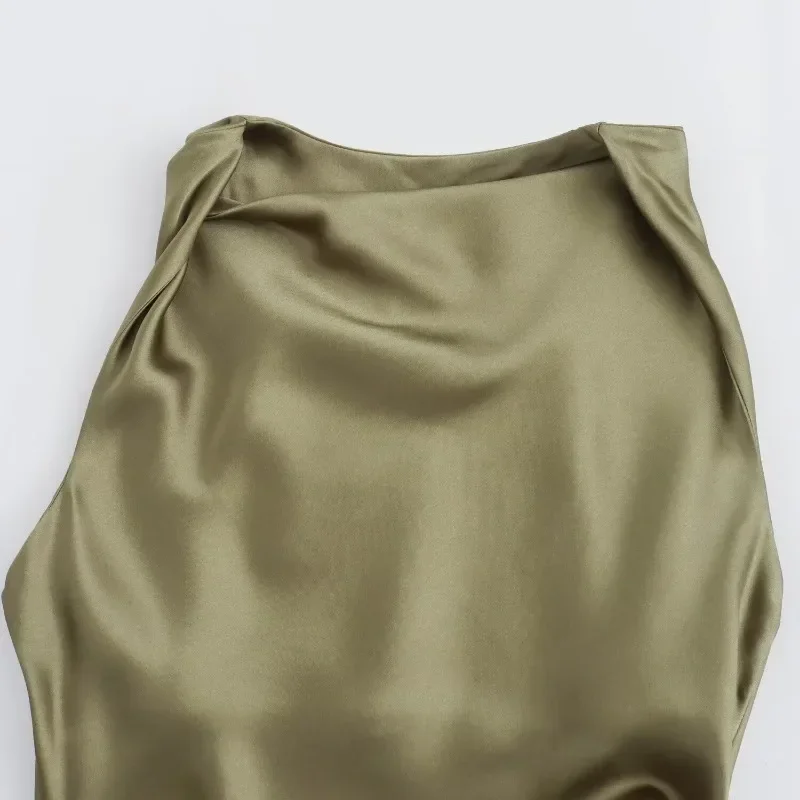 فستان Zeyla 2025 صيفي جديد من الساتان الحريري بدون أكمام - فستان نسائي أنيق بلون سادة للمناسبات الخاصة